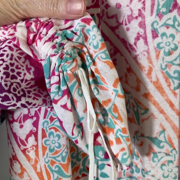 Womens Chicos Lightweight Open Cardigan Ruched Sleeves Medallion Floral M - Picture 7 of 10